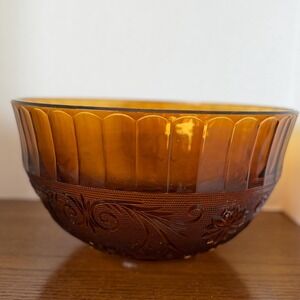 Tiara Amber Glass Punch Bowl Indiana Glasss Sandwich